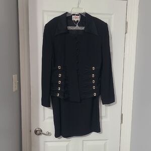 Classic Black Skirt Set with Gold Accent Buckles